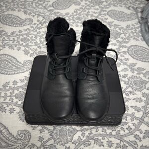 Clarks Black Faux-Fur Lace-Up Ankle Booties